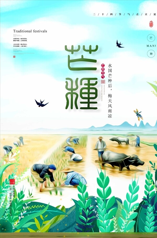 中国传统文化芒种二十四节气海报