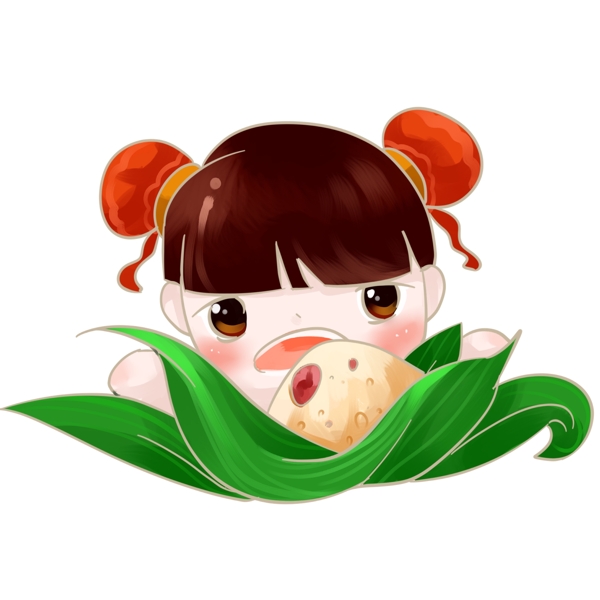端午节习俗可爱的小女孩吃粽子