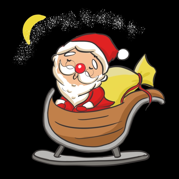 诞卡通手绘圣诞老人坐小飞船
