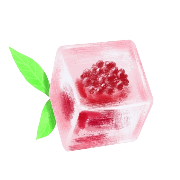红色果实冰块插画