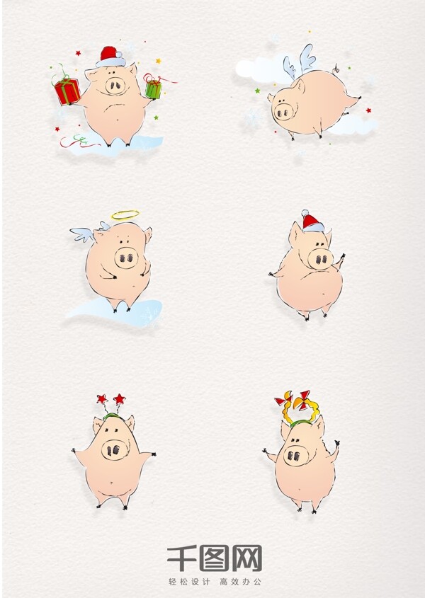 卡通漫画猪元素圣诞类图标