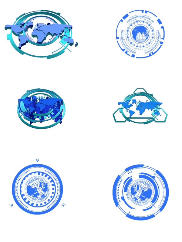 蓝色科技科幻未来地球装饰图案设计元素套图