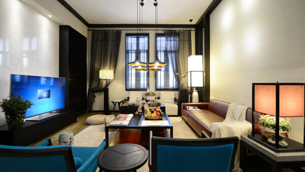现代时尚宝蓝色单人椅客厅室内装修效果图