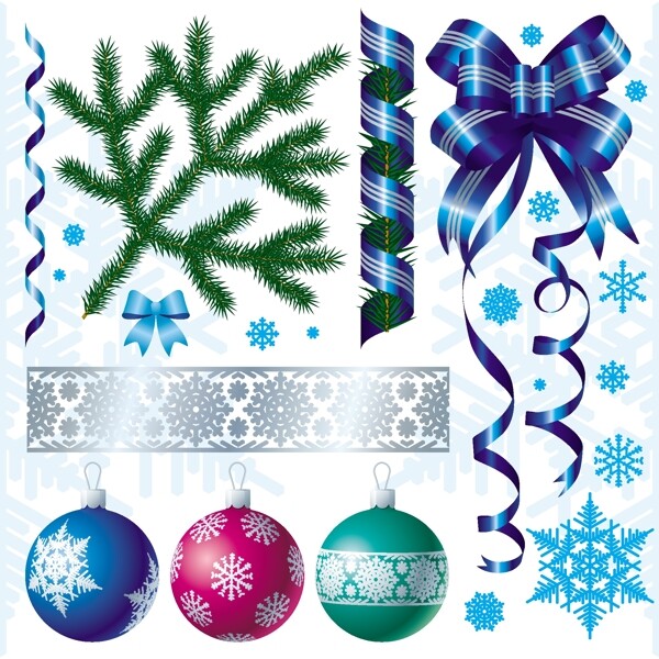 圣诞挂球彩球蓝色圣诞节装饰插画
