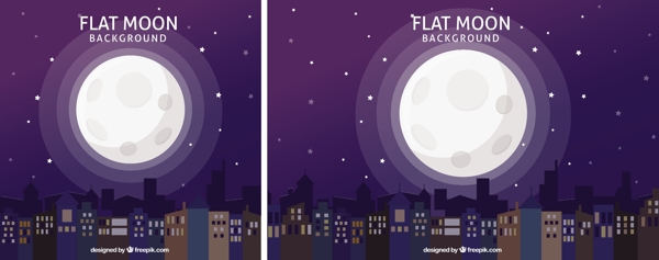 夜城市背景与月亮在平面设计