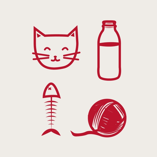 印花矢量图卡通动物猫头鱼骨免费素材