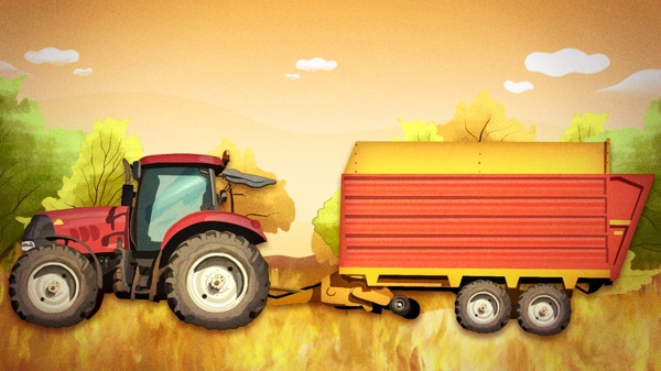 十一月你好秋季丰收季节拖拉机运输农作物