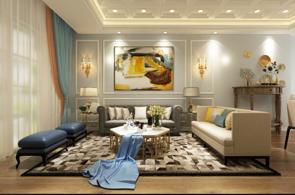 现代简约美式客厅装饰装修效果图