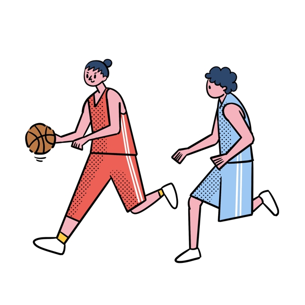 卡通矢量免抠扁平可爱打篮球的女生