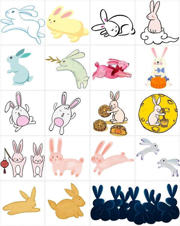 矢量卡通彩色中秋节兔子