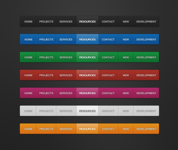 7款不同颜色的质感导航条PSD素材