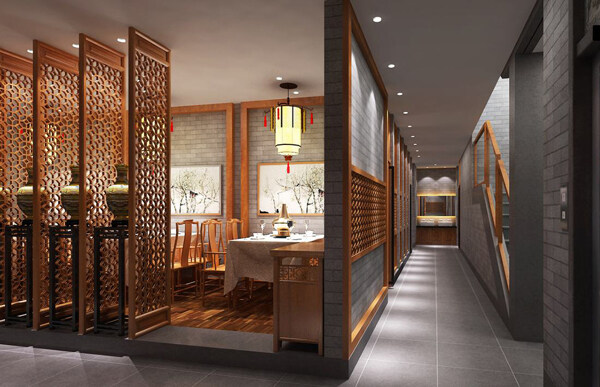 新中式风格餐厅走廊效果图设计图片