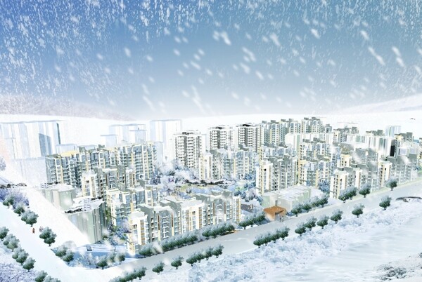 城规建筑环境景观设计雪景鸟瞰图