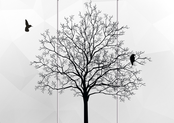 现代简约黑白发财树小鸟图案简洁背景墙
