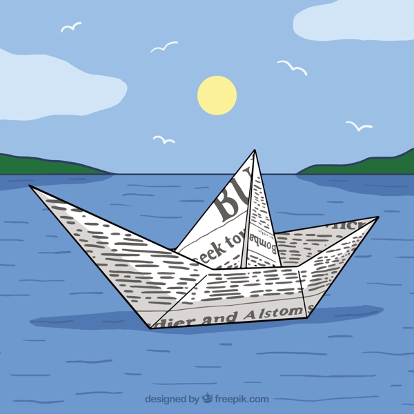 海上风景背景和纸船