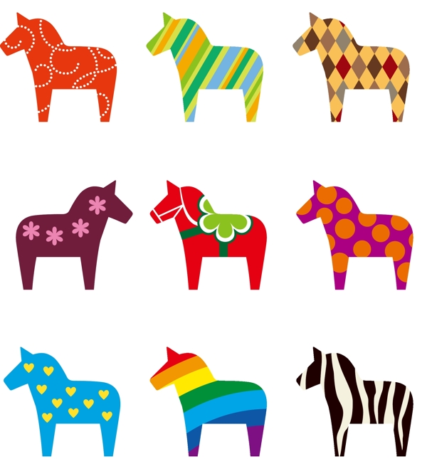彩色花纹马设计矢量素材图片