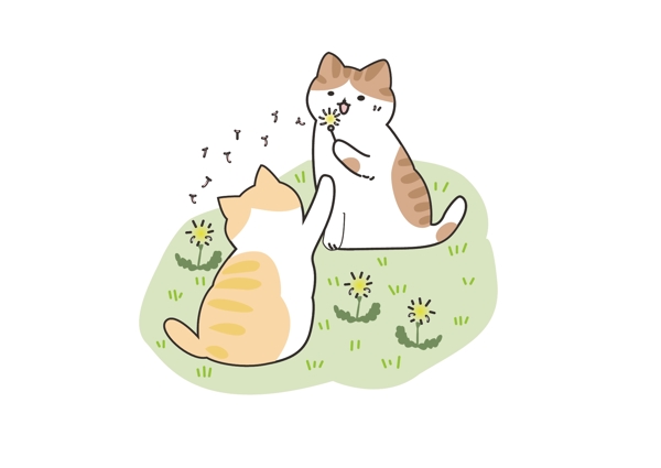 草地上玩耍的两只小猫图片