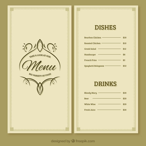 餐厅的菜单模板