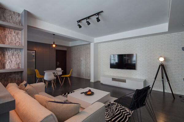 现代时尚客厅浅橙色沙发室装修效果图