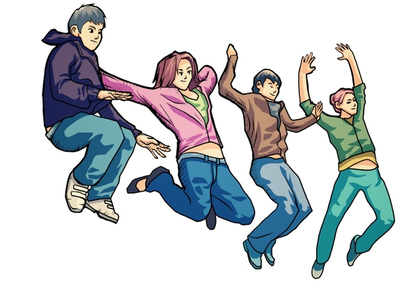 五四青年节跳跃的青年人免扣元素