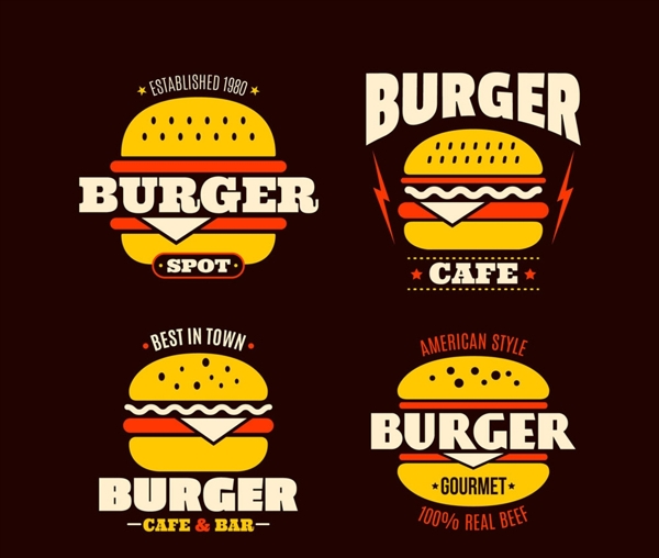 4款彩色汉堡包店标志矢量素材