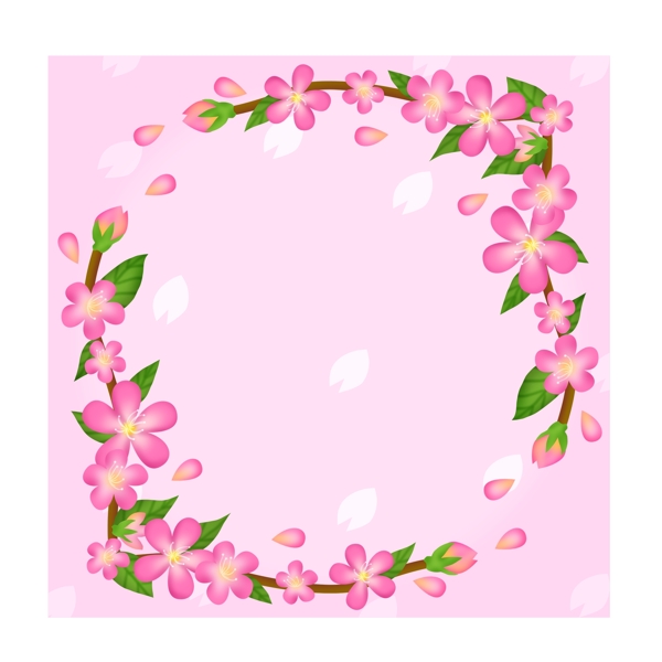 粉色卡通唯美樱花花朵方形花圆环边框