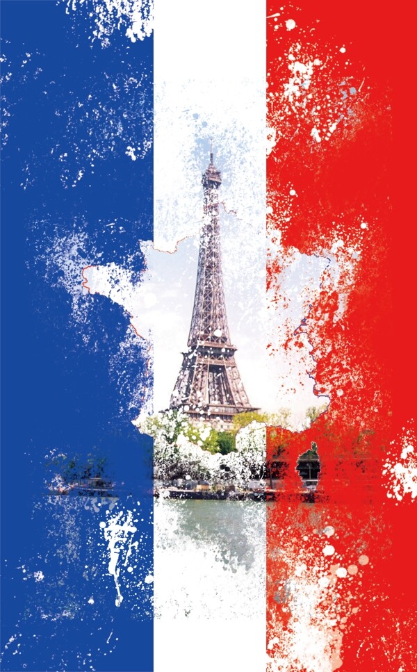 巴黎铁塔埃菲尔铁塔法国法国国旗