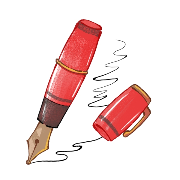 红色的书写钢笔插画