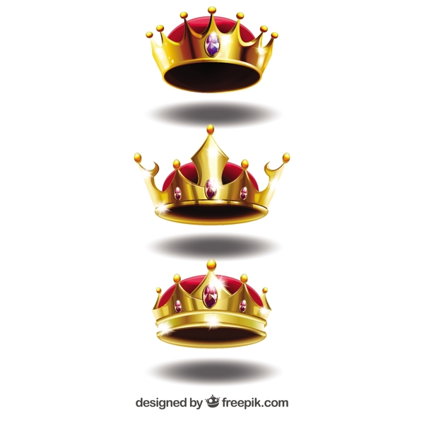 三个豪华皇冠逼真设计矢量素材