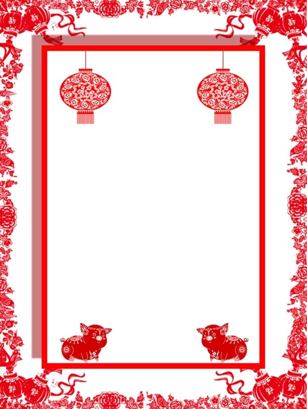 剪纸中国风猪年背景设计