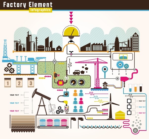 彩色工厂元素信息图矢量素材