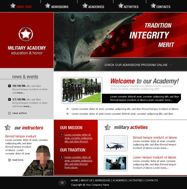 军事中心网页psd模板