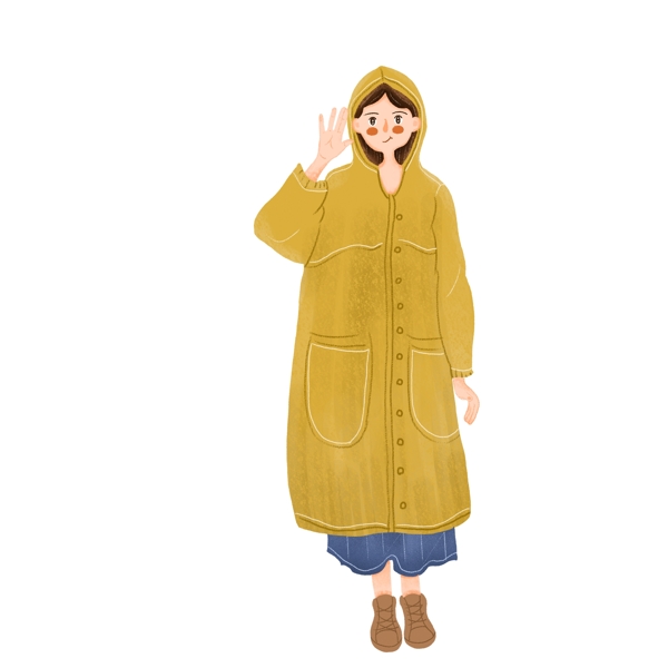 卡通可爱穿着雨衣的女孩插画设计