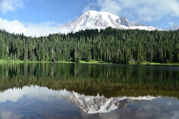 宁静的雪山与湖泊图片