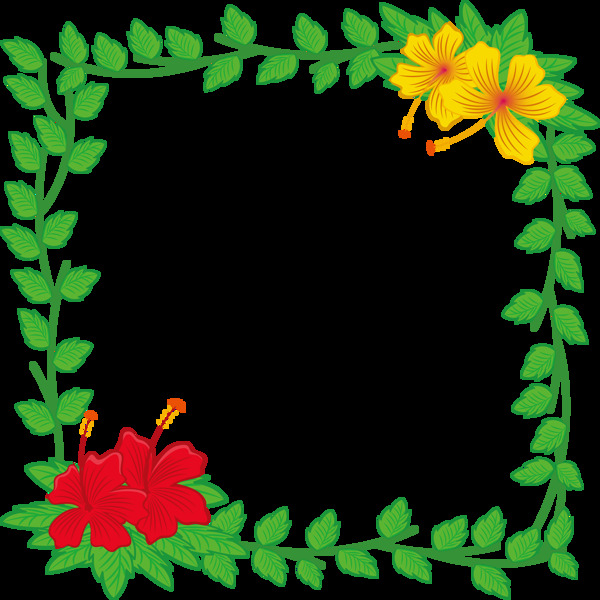 绿叶花卉边框免抠png透明图层素材