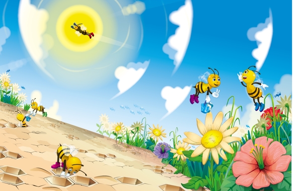 可爱的卡通蜜蜂矢量