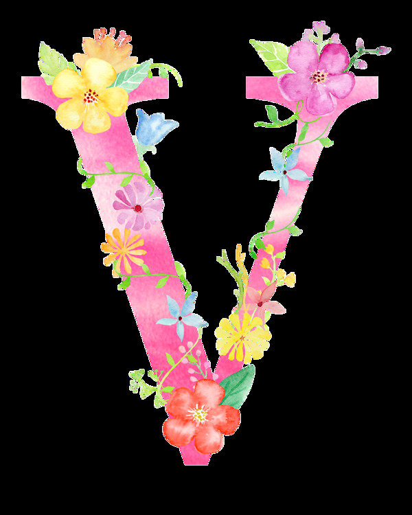 字母艺术字花朵装饰装饰素材