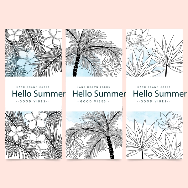 手绘夏季棕榈树花卉卡片