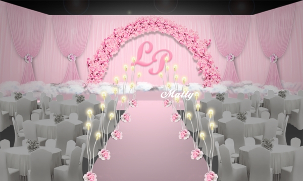 粉色婚礼舞台现场效果图