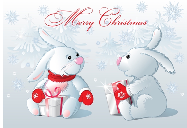 可爱的卡通兔子矢量可爱的雪手套