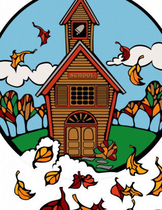 在秋天的矢量图像的乡村学校
