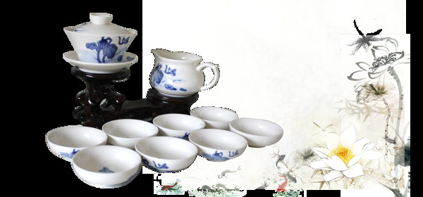 清新蓝色花纹茶具产品实物