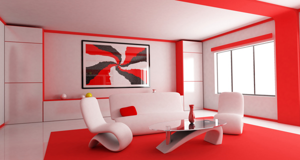 红色风格客厅装修图片