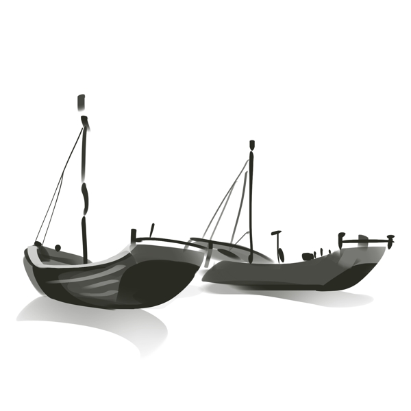 水墨两只渔船插画