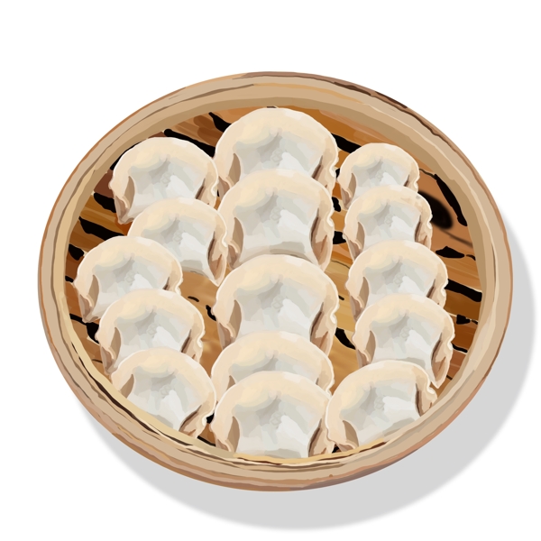 手绘蒸笼里的饺子美食插画元素