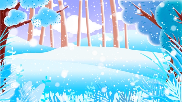 童话风彩绘可爱森林雪景