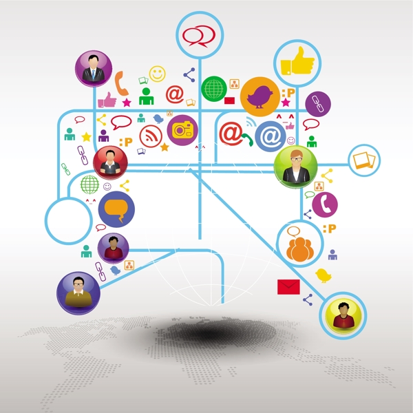 社会化网络通信随着全球网络的10字的EPS矢量插图