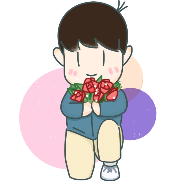 可爱男生手持玫瑰花