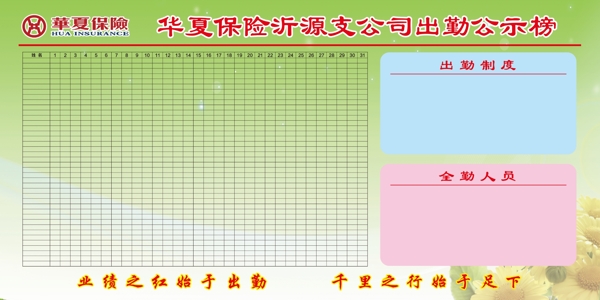 保险公司出勤公示榜