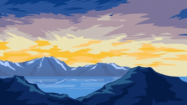 大气手绘山水风景插画背景设计